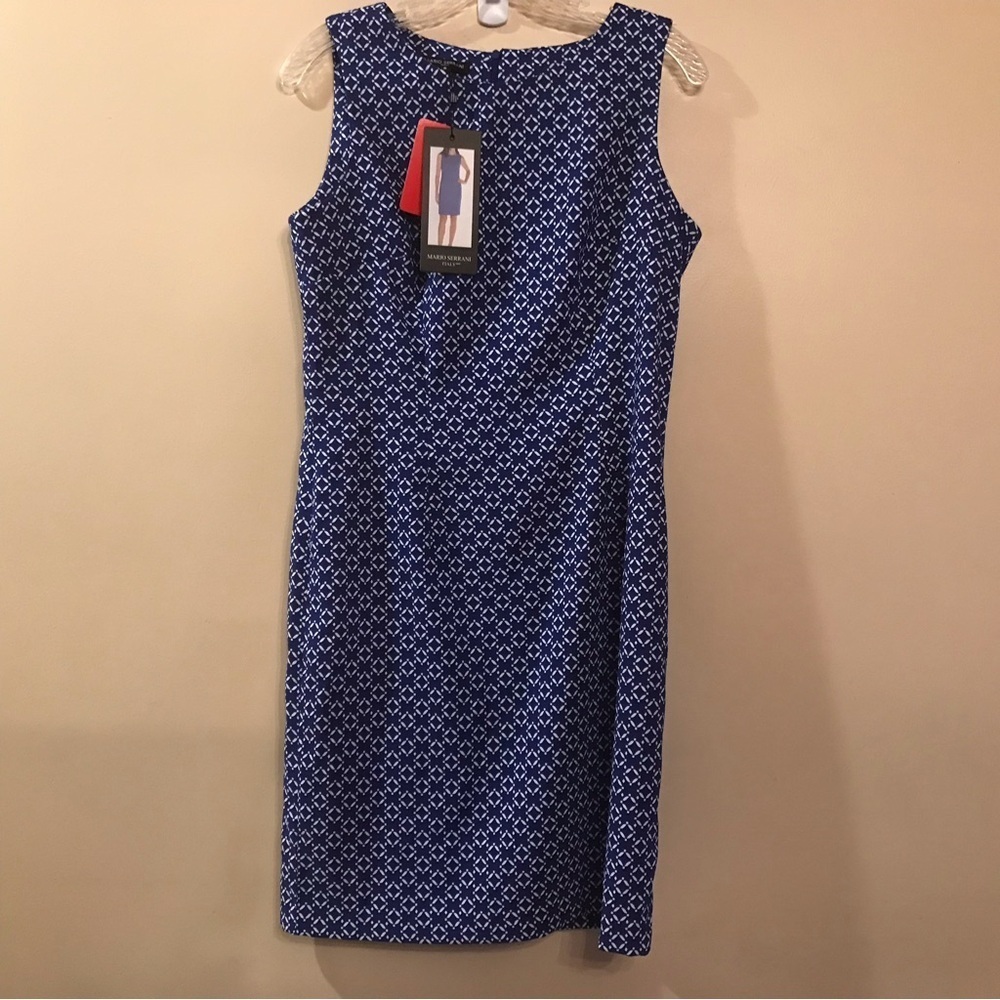 Elegant Blue Patterned Sleeveless Dress